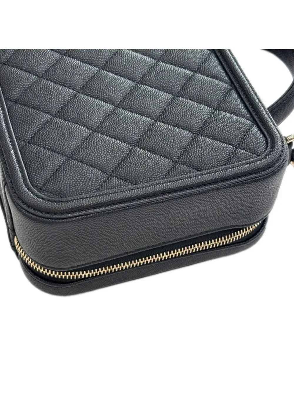 Chanel Bag CC Filigree Vanity Case 2-Way Chain Shoulder Black Champagne Gold